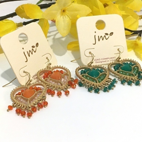 3/$29! 2 Pairs Heart Shaped Beaded Fringe Earrings - Picture 8 of 8